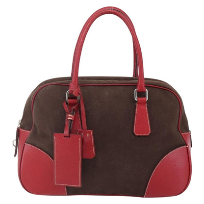 Prada Bowler Bag Canvas with Leather, BROWN, CANVAS, Handbag