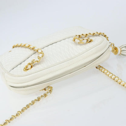 Bally Vintage Chain Shoulder Bag Quilted Leather, WHITE, LEATHER, Shoulder bag