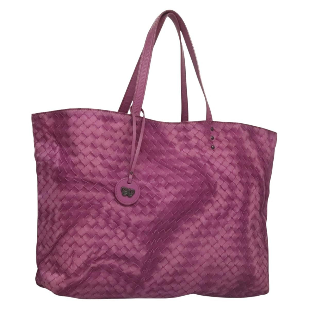 Bottega Veneta Intrecciolusion Tote Printed Nylon, PURPLE, NYLON, Tote bag