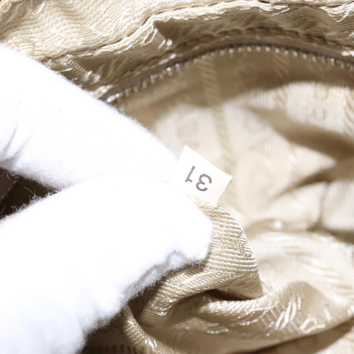 Prada Bauletto Bag Canvas with Leather, BEIGE, CANVAS, Handbag