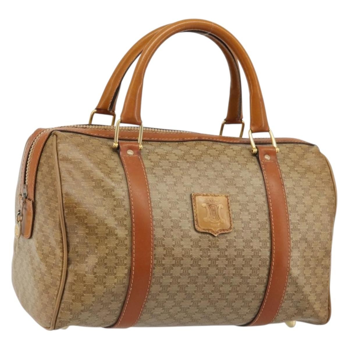Celine Vintage Macadam Handbag Canvas and Leather, Beige, Canvas, Handbag