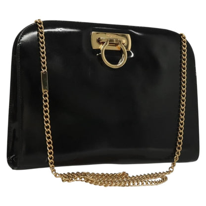 Salvatore Ferragamo Gancini Shoulder Bag Patent Leather, BLACK, PATENT_LEATHER, Shoulder bag