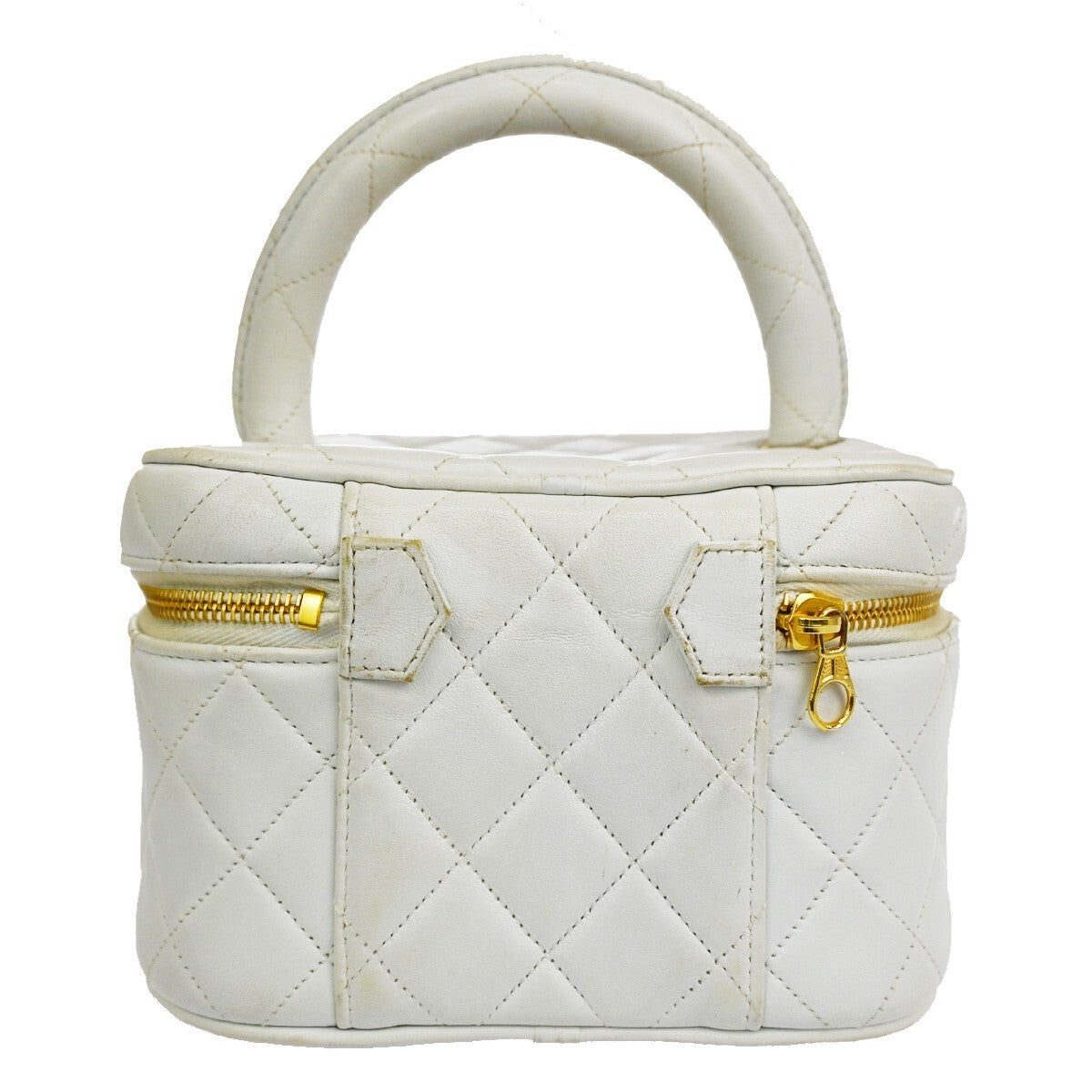 Chanel Classic Vanity Case Quilted Caviar, WHITE, LEATHER, Toiletry Case