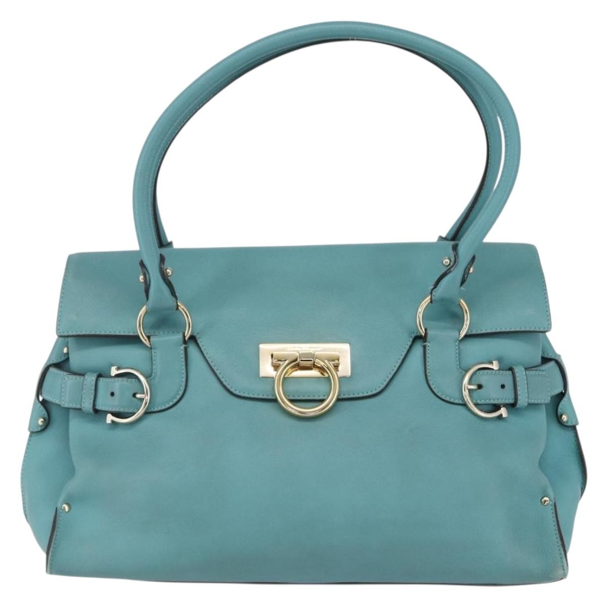 Salvatore Ferragamo Virna Satchel Leather, TURQUOISE, LEATHER, Tote bag