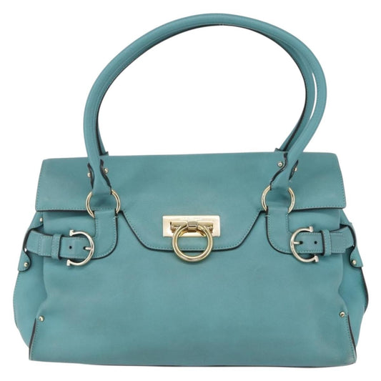 Salvatore Ferragamo Virna Satchel Leather, TURQUOISE, LEATHER, Tote bag