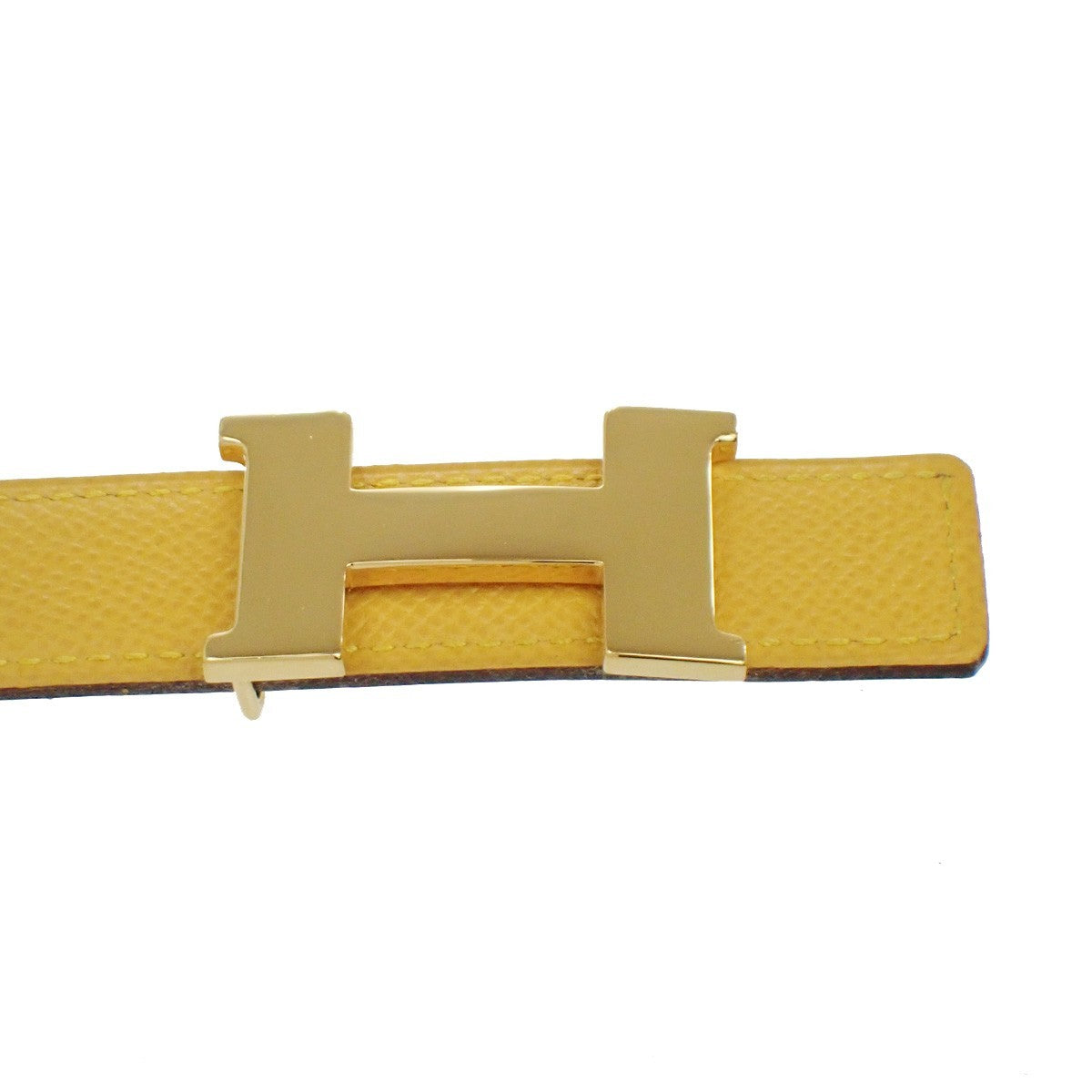 Hermes Constance Reversible Belt Leather, YELLOW, LEATHER, Belts