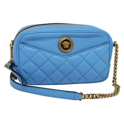 Versace Medusa Icon Front Slip Pocket Camera Bag Quilted Leather, BLUE, LEATHER, Crossbody bag