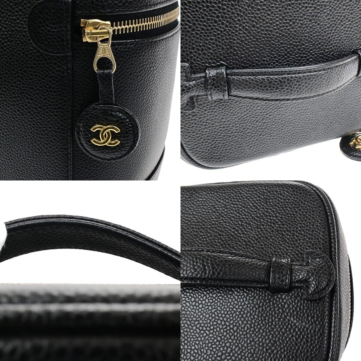 Chanel Vintage Timeless Cosmetic Case Caviar, BLACK, CALFSKIN, Handbag
