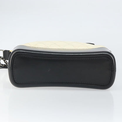 Chanel Bicolor Gabrielle Hobo Quilted Aged Calfskin, WHITE, LEATHER, Shoulder bag