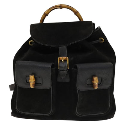 Gucci Vintage Bamboo Backpack Suede, BLACK, SUEDE, Backpack