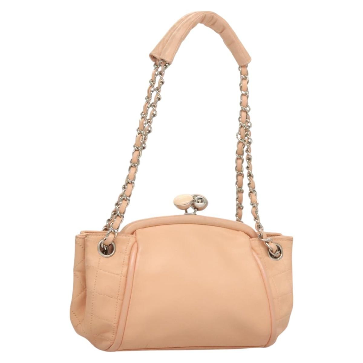 Chanel Kisslock Accordion Handbag Leather, PINK, LEATHER, Shoulder bag