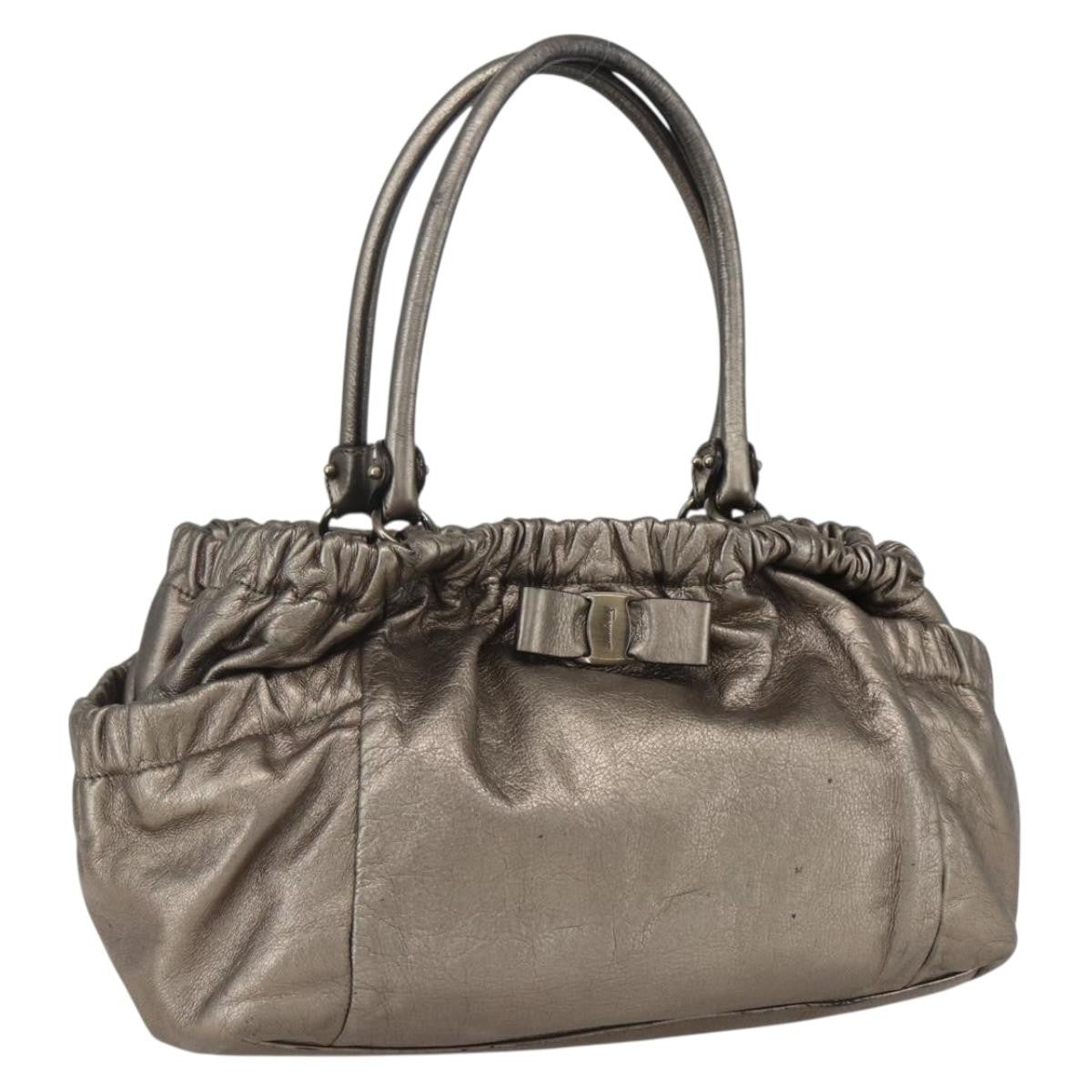 Salvatore Ferragamo Vala Handbag Leather, GOLD, LEATHER, Handbag