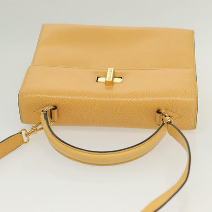 Celine Vintage Convertible Turnlock Top Handle Bag Leather, YELLOW, LEATHER, Handbag