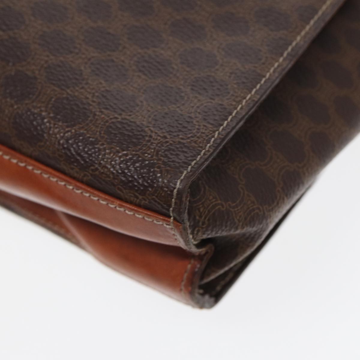 Celine Vintage Macadam Circle Logo Shoulder Bag Canvas and Leather, BROWN, CANVAS, Shoulder bag