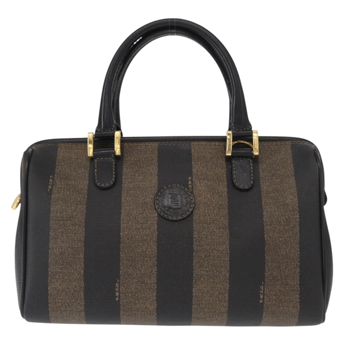 Fendi Vintage Pequin Convertible Boston Bag Coated Canvas, BROWN, CANVAS, Travel bag