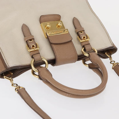 Miu Miu Madras Convertible Lock Tote Leather, BEIGE, LEATHER, Handbag