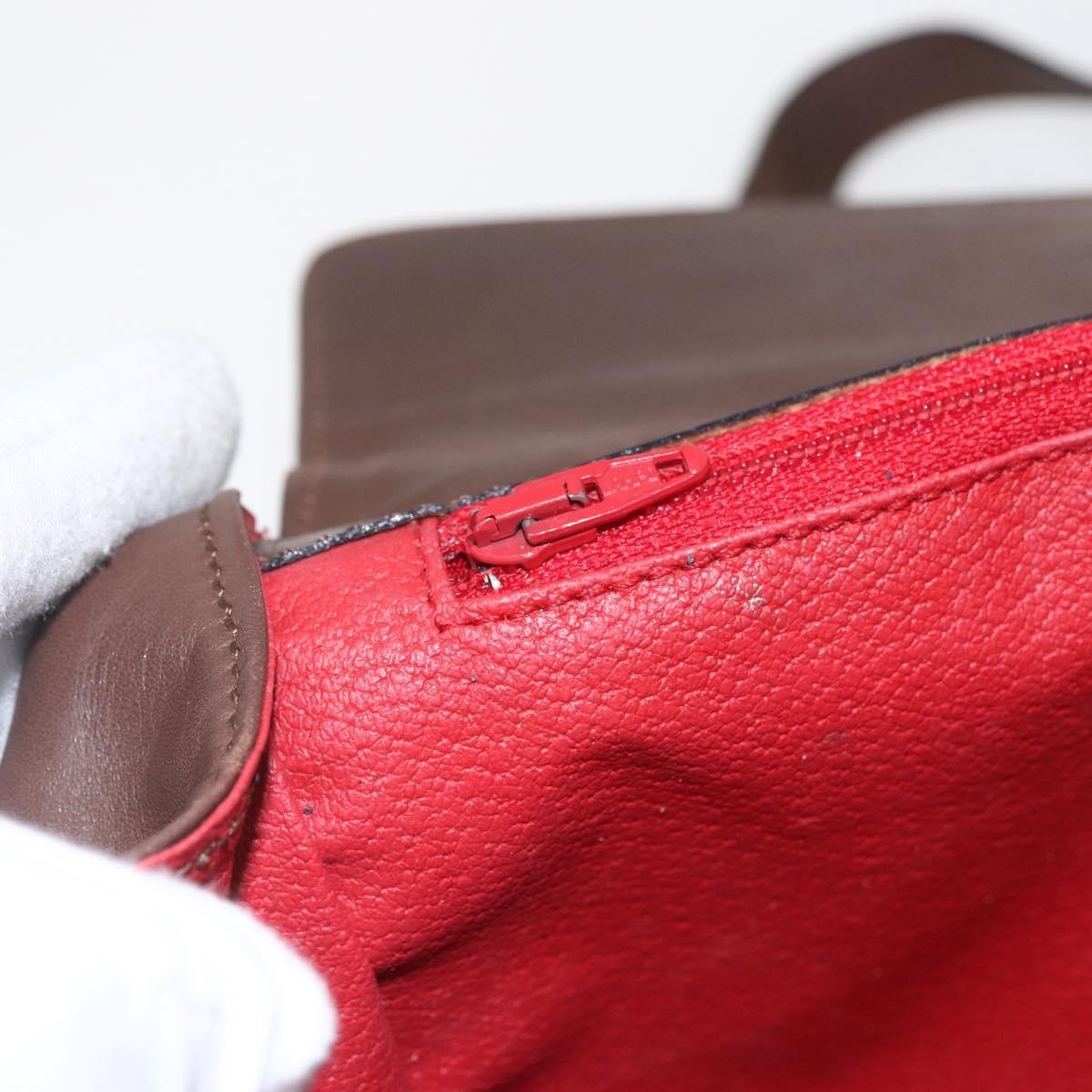 Celine Circle Logo Handbag Leather, BROWN, LEATHER, Handbag