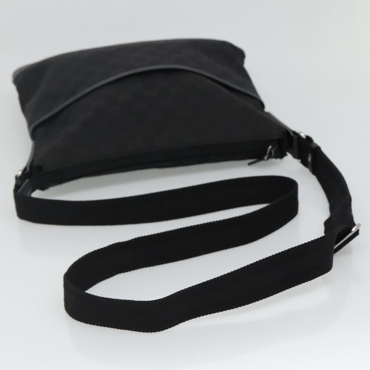 Gucci Zip Messenger Bag GG Canvas with Perforated Leather, BLACK, CANVAS, Shoulder bag