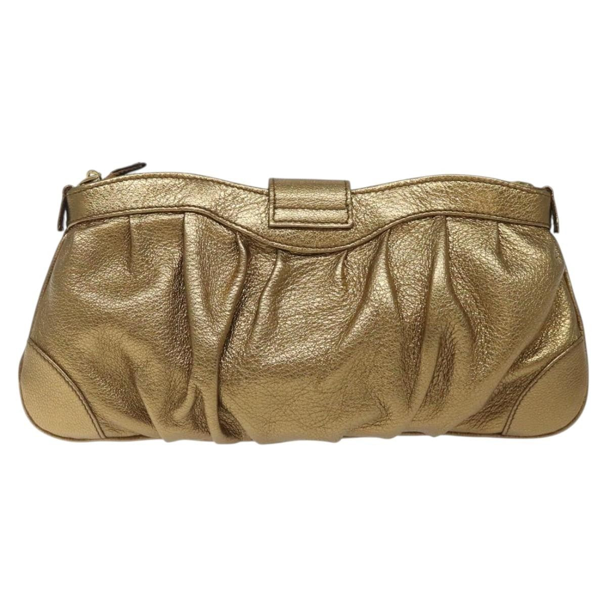Salvatore Ferragamo Gancini Chain Clutch bag Leather, GOLD, LEATHER, Clutche & pouche