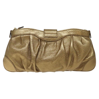 Salvatore Ferragamo Gancini Chain Clutch bag Leather, GOLD, LEATHER, Clutche & pouche