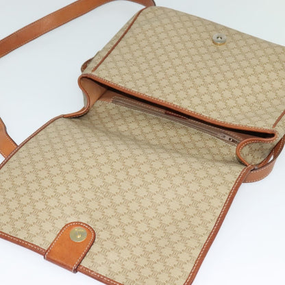 Celine Vintage Macadam Shoulder Bag Canvas and Leather, BEIGE, CANVAS, Shoulder bag