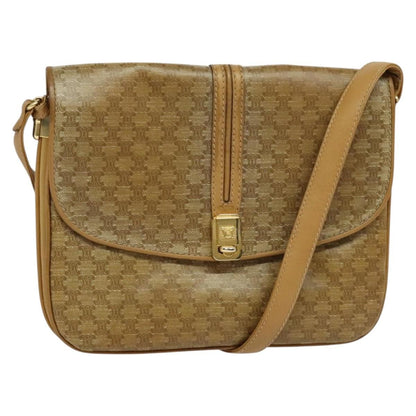 Celine Vintage Macadam Shoulder Bag Canvas and Leather, Beige, Canvas, Shoulder Bag