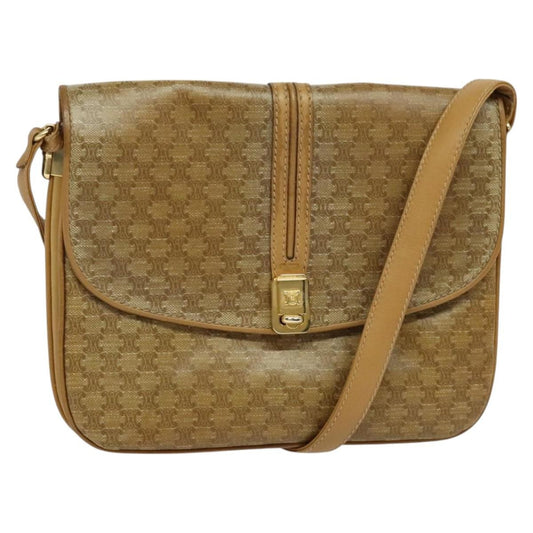 Celine Vintage Macadam Shoulder Bag Canvas and Leather, Beige, Canvas, Shoulder Bag