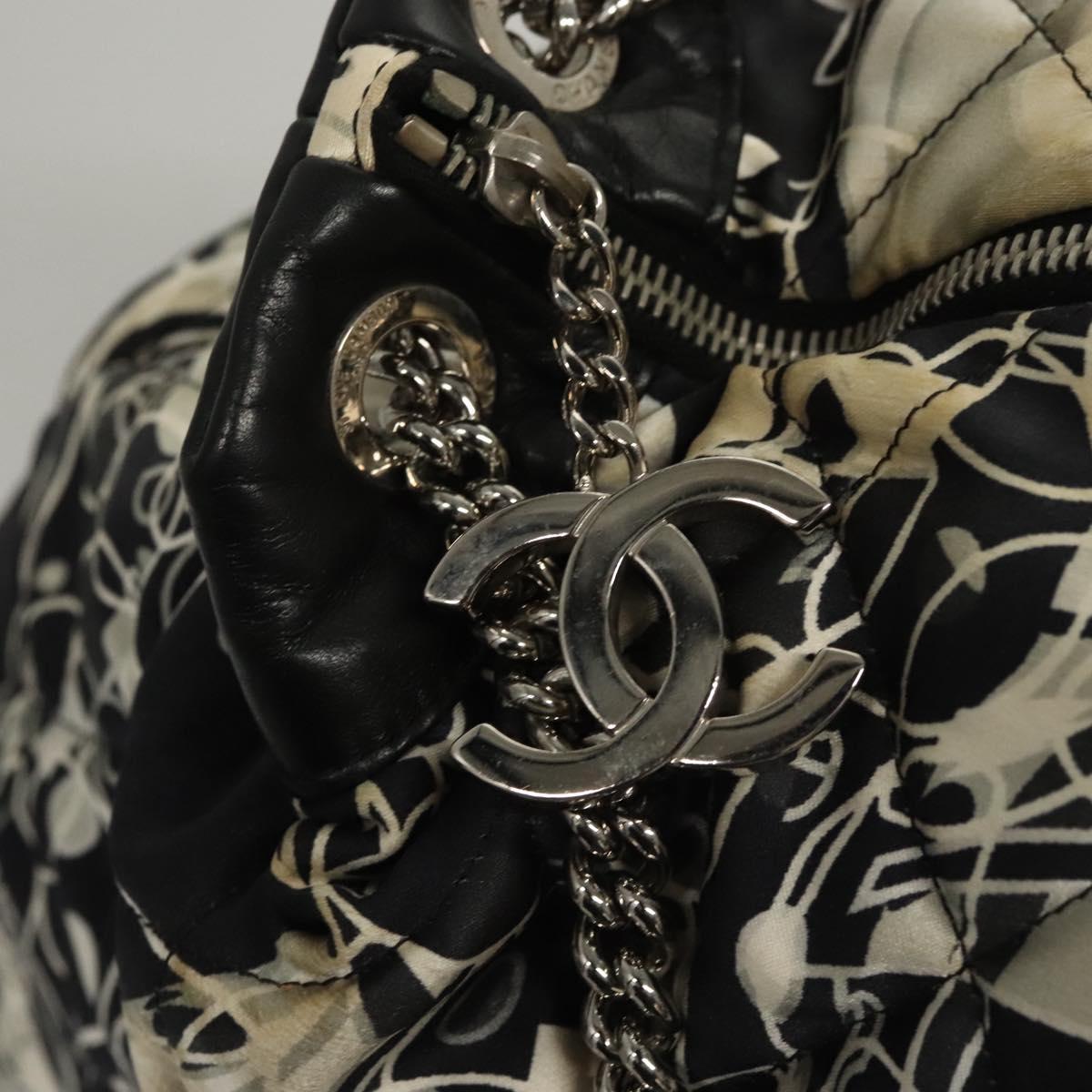Chanel Kaleidoscope Chain Tote Quilted Printed Satin, BLACK, SILK, Shoulder bag