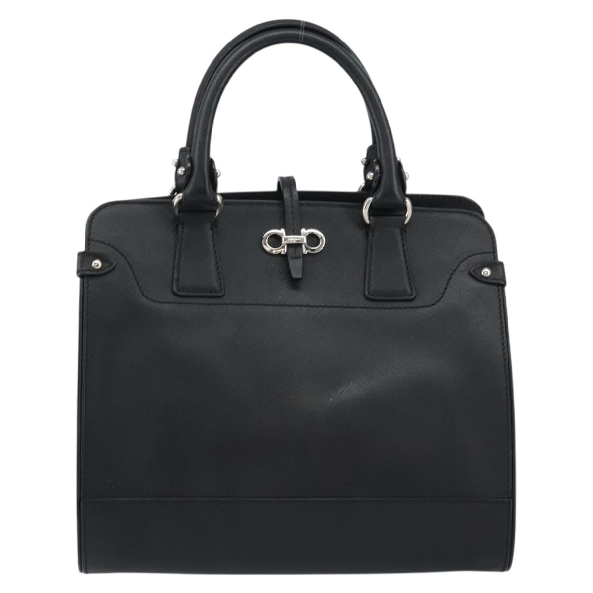 Salvatore Ferragamo Gancini handbag Leather, BLACK, LEATHER, Handbag