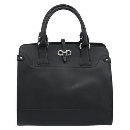 Salvatore Ferragamo Gancini handbag Leather, BLACK, LEATHER, Handbag
