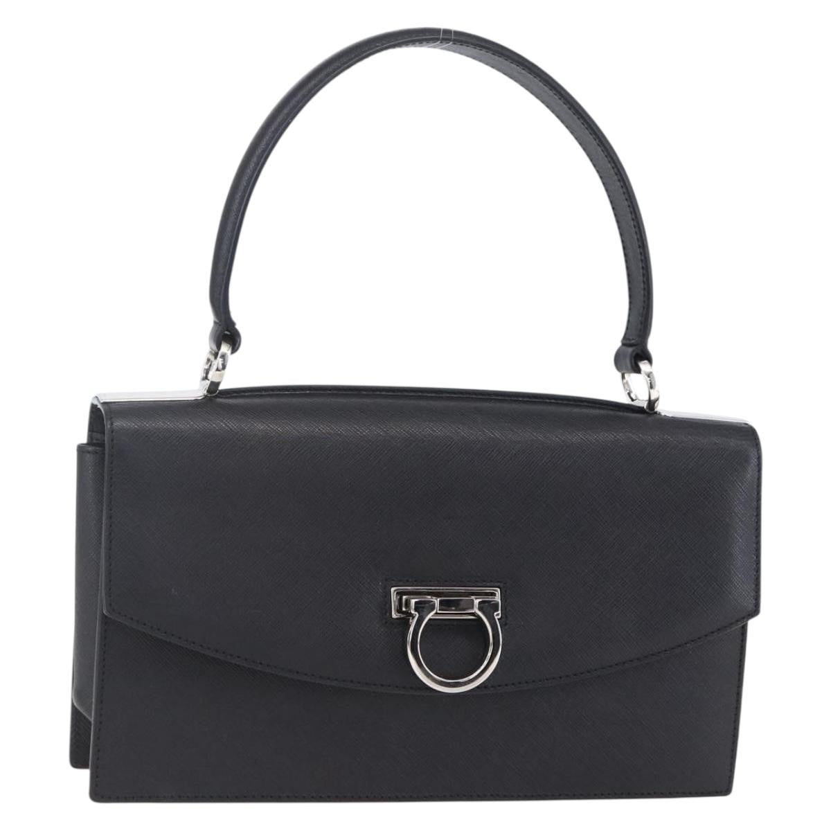 Salvatore Ferragamo Gancini handbag Leather, BLACK, LEATHER, Shoulder bag