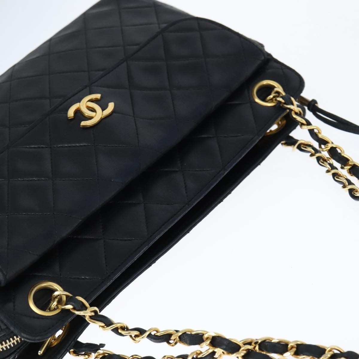 Chanel Vintage Front Pocket Shoulder Bag Quilted Lambskin, BLACK, LEATHER, Shoulder bag