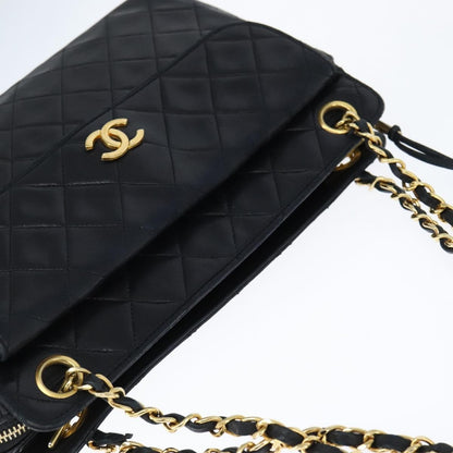 Chanel Vintage Front Pocket Shoulder Bag Quilted Lambskin, BLACK, LEATHER, Shoulder bag