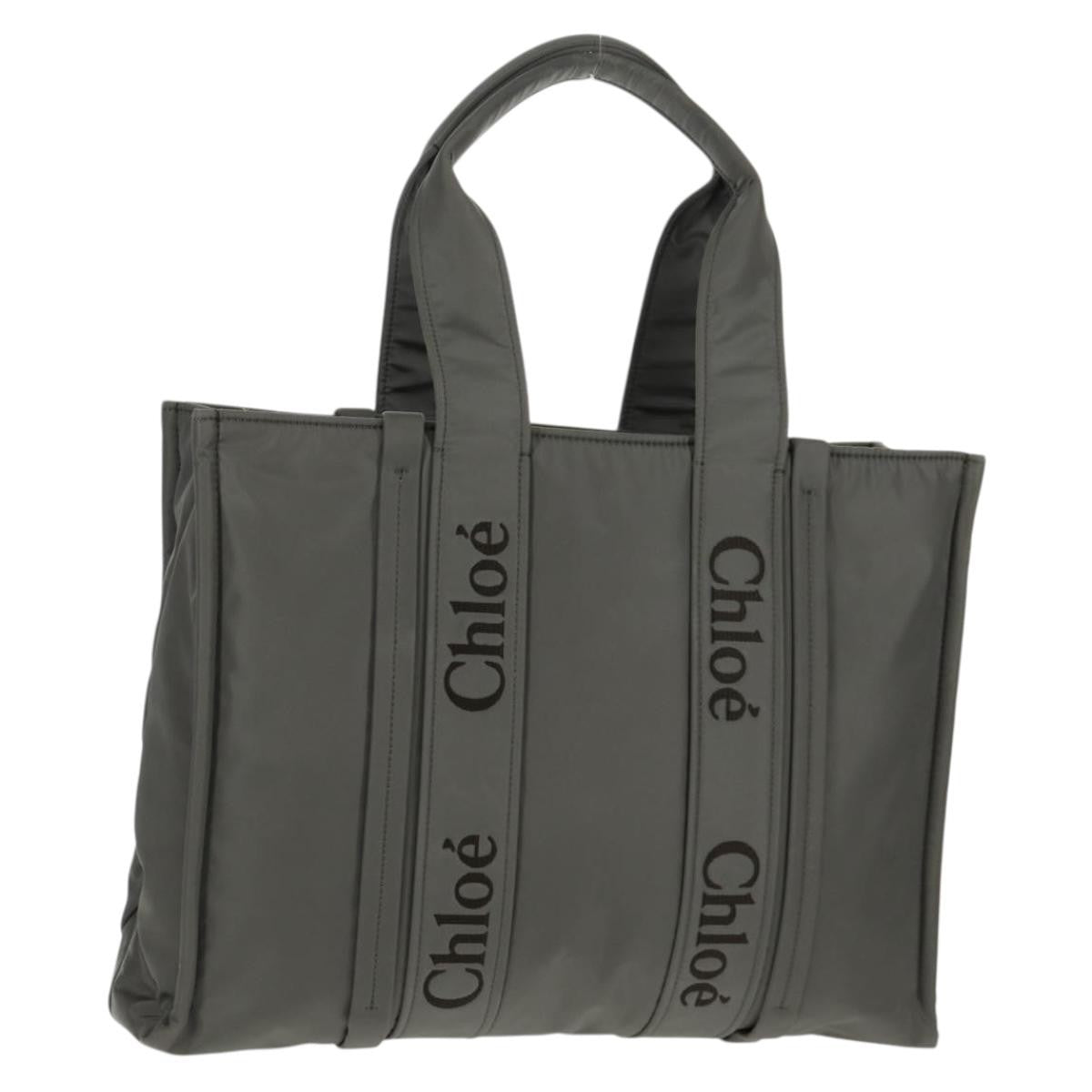 Chloe Woody Tote Recycled Nylon, GRAY, NYLON, Tote bag