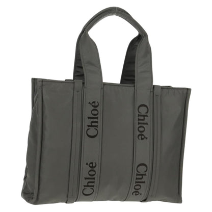 Chloe Woody Tote Recycled Nylon, GRAY, NYLON, Tote bag