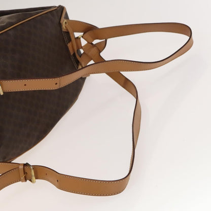 Celine Vintage Drawstring Flap Backpack Macadam Coated Canvas, BROWN, CANVAS, Backpack