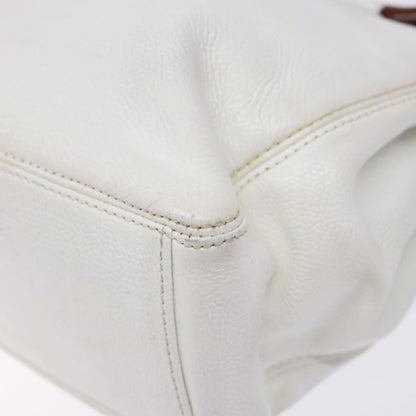 Chanel Vintage Wooden Ring Tote Leather, WHITE, LEATHER, Tote bag