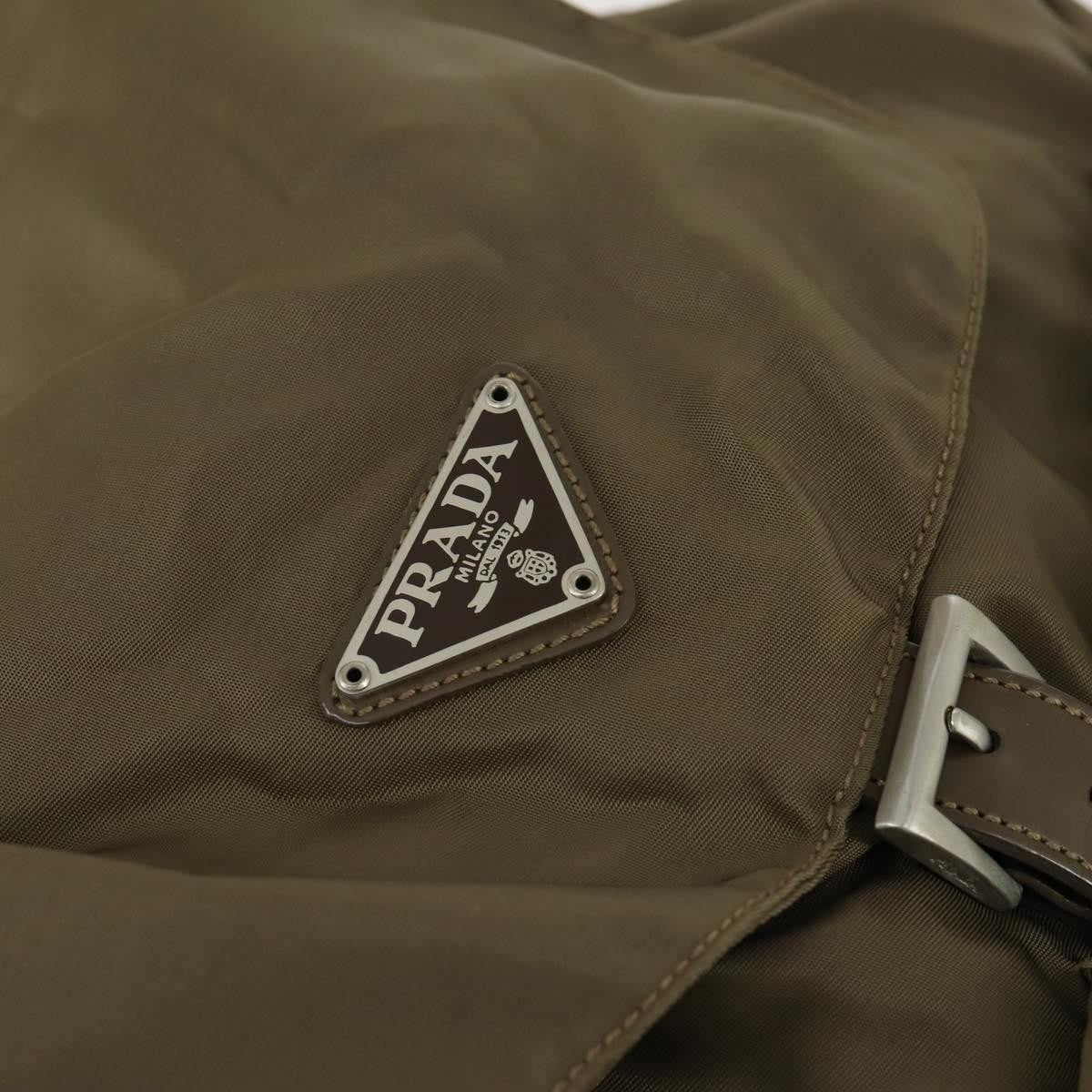 Prada Vela Double Front Pocket Backpack Tessuto with Saffiano Leather, KHAKI, NYLON, Backpack