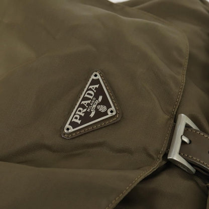 Prada Vela Double Front Pocket Backpack Tessuto with Saffiano Leather, KHAKI, NYLON, Backpack