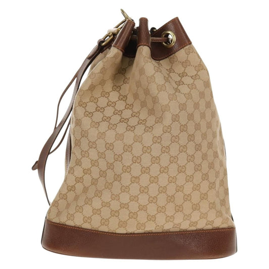 Gucci Drawstring Shoulder Bag GG Canvas with Leather, BEIGE, CANVAS, Shoulder bag