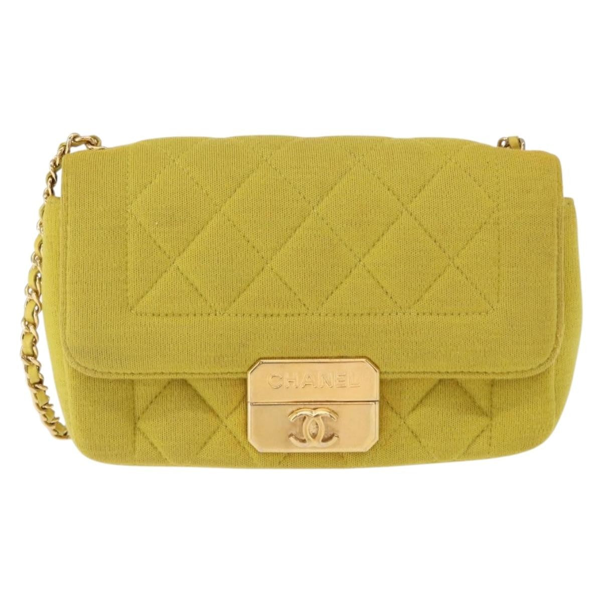 Chanel Chic With Me Flap Bag Quilted Jersey, YELLOW, COTTON, Shoulder bag