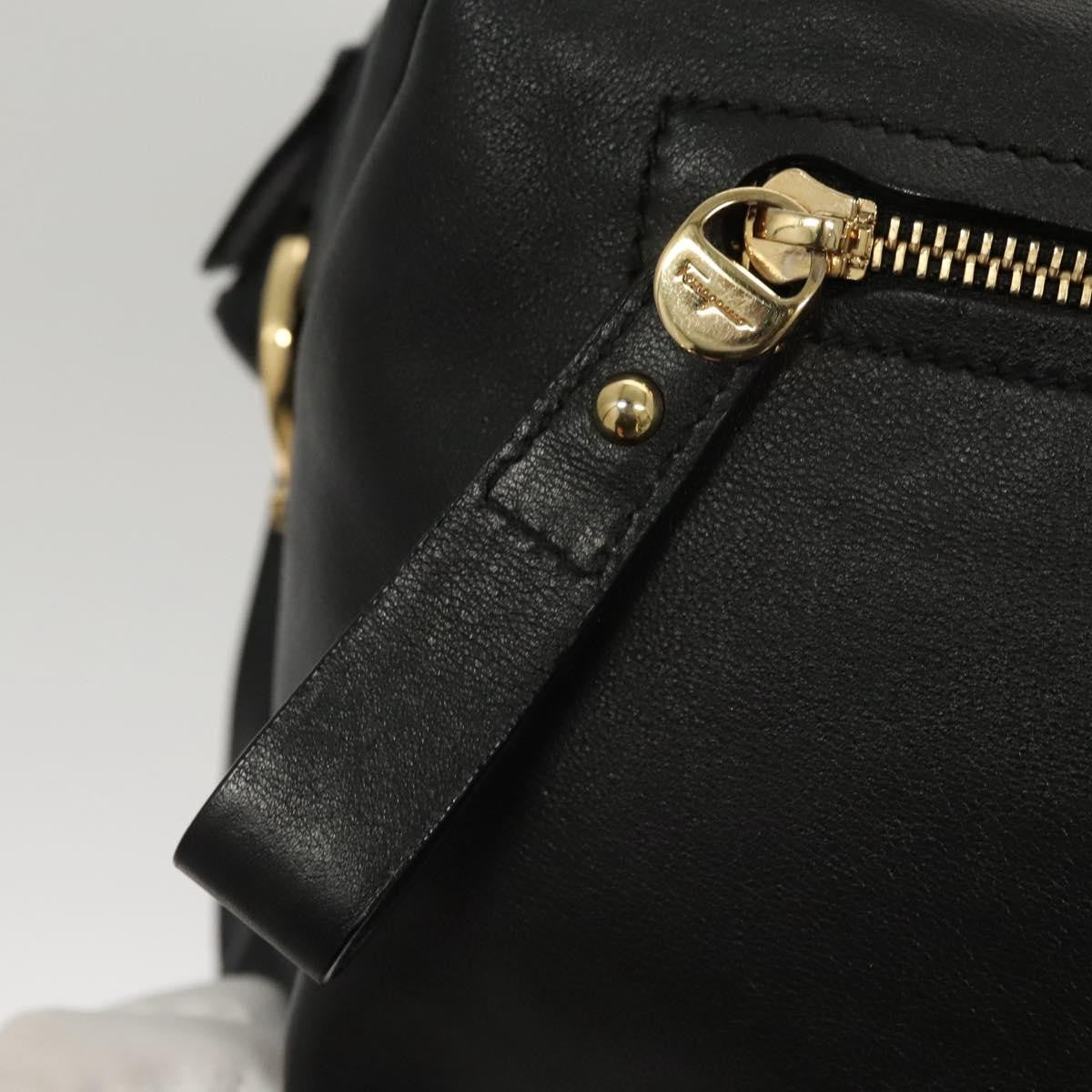 Salvatore Ferragamo Gancini handbag Leather, BLACK, LEATHER, Handbag