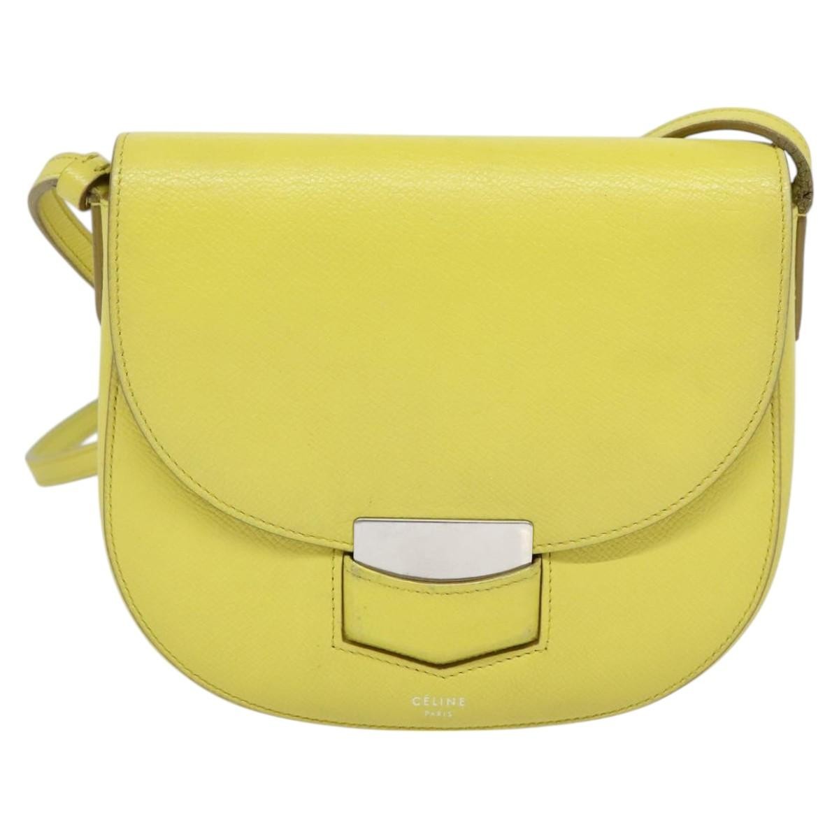 Celine Trotteur Crossbody Bag Grainy Leather, YELLOW, LEATHER, Crossbody bag