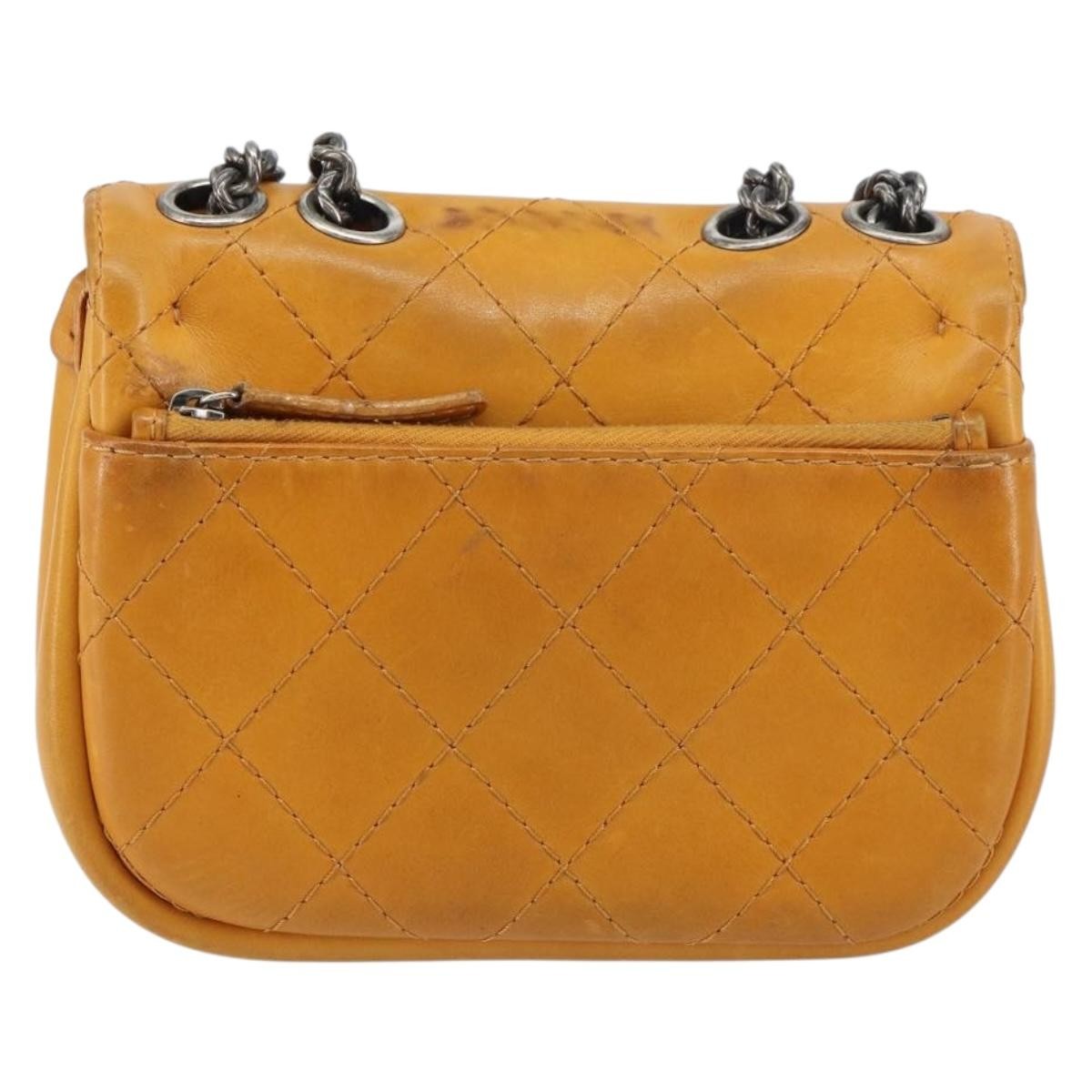Chanel Chain Flap Bag Quilted Leather, ORANGE, LEATHER, Shoulder bag