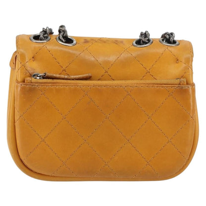 Chanel Chain Flap Bag Quilted Leather, ORANGE, LEATHER, Shoulder bag