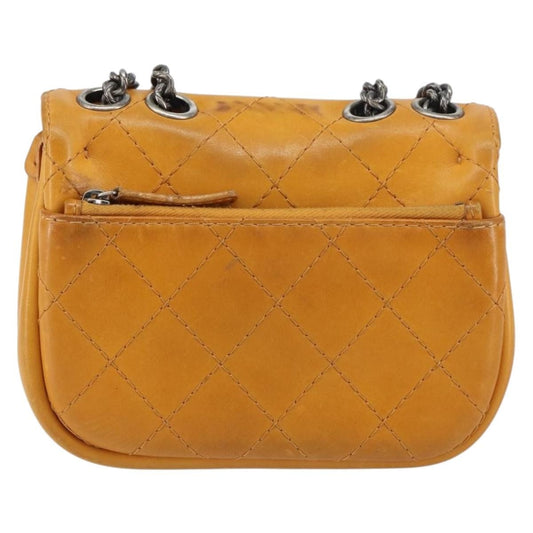 Chanel Chain Flap Bag Quilted Leather, ORANGE, LEATHER, Shoulder bag