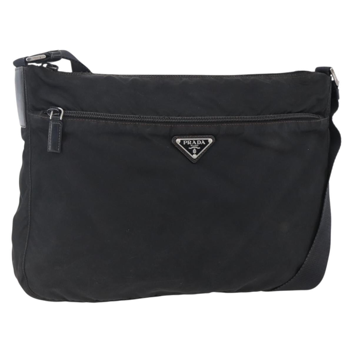 Prada Front Pocket Messenger Bag Tessuto, BLACK, NYLON, Shoulder bag