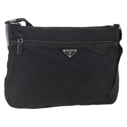 Prada Front Pocket Messenger Bag Tessuto, BLACK, NYLON, Shoulder bag