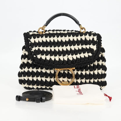 Salvatore Ferragamo Margot Satchel Braided Fabric, WHITE, POLYESTER, Handbag
