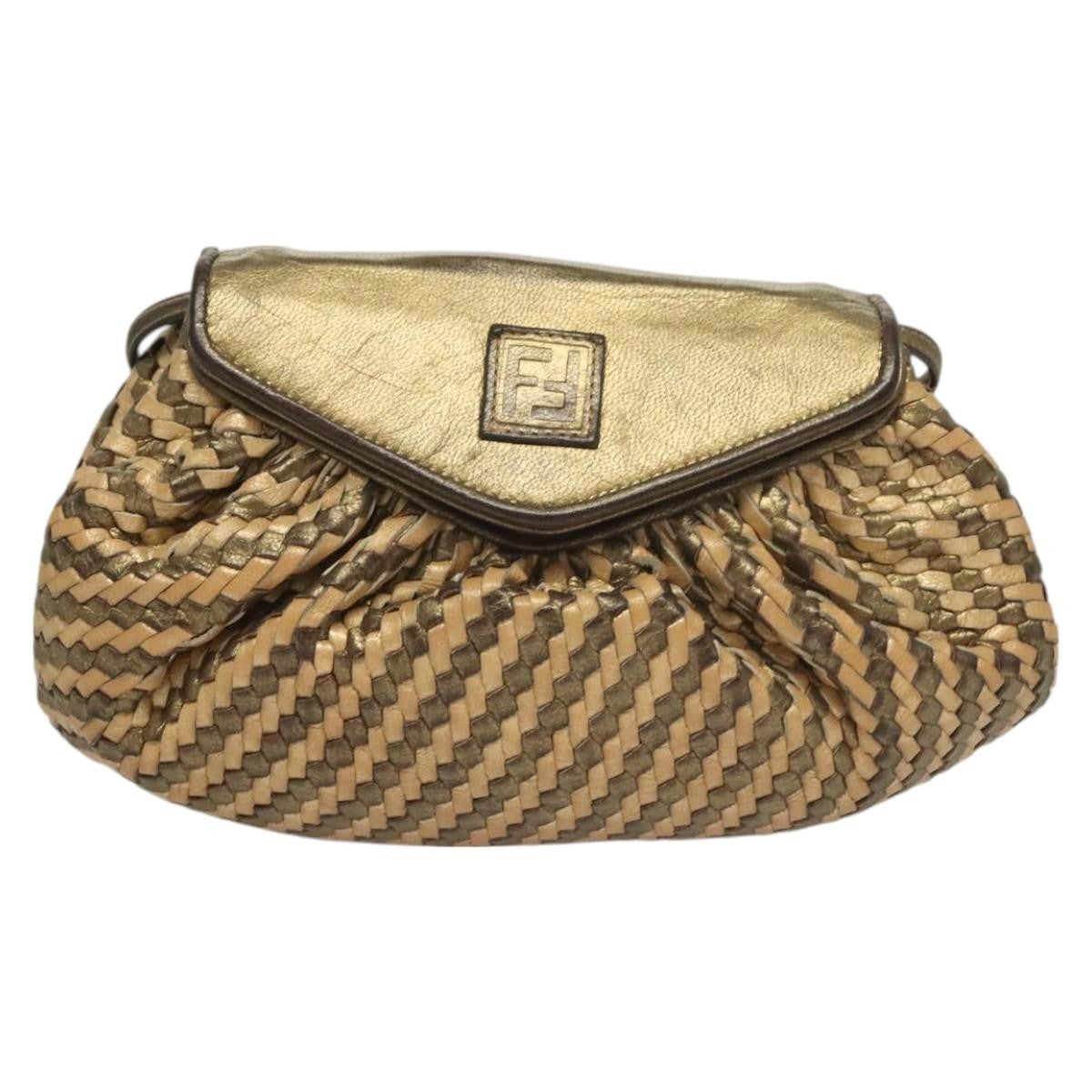 Fendi Vintage Shoulder Bag Leather, GOLD, LEATHER, Shoulder bag